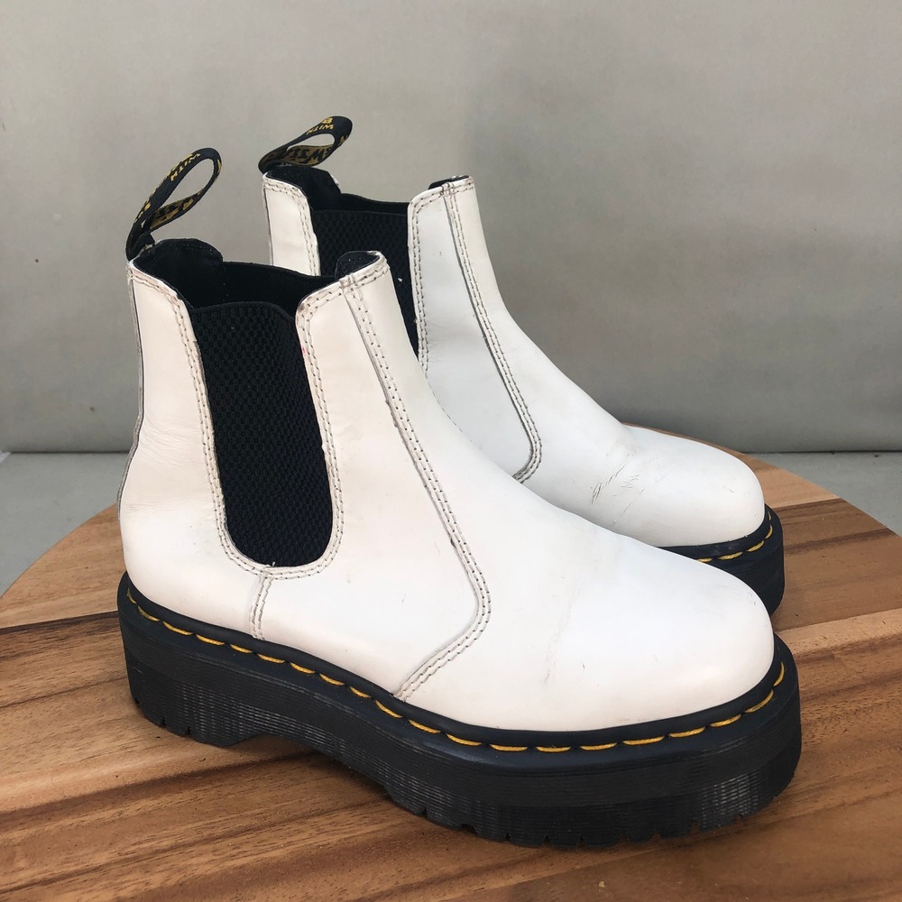 Dr Martens 2976 Quad White Leather Platform Chelsea Boots Womens Size 7 Stacked